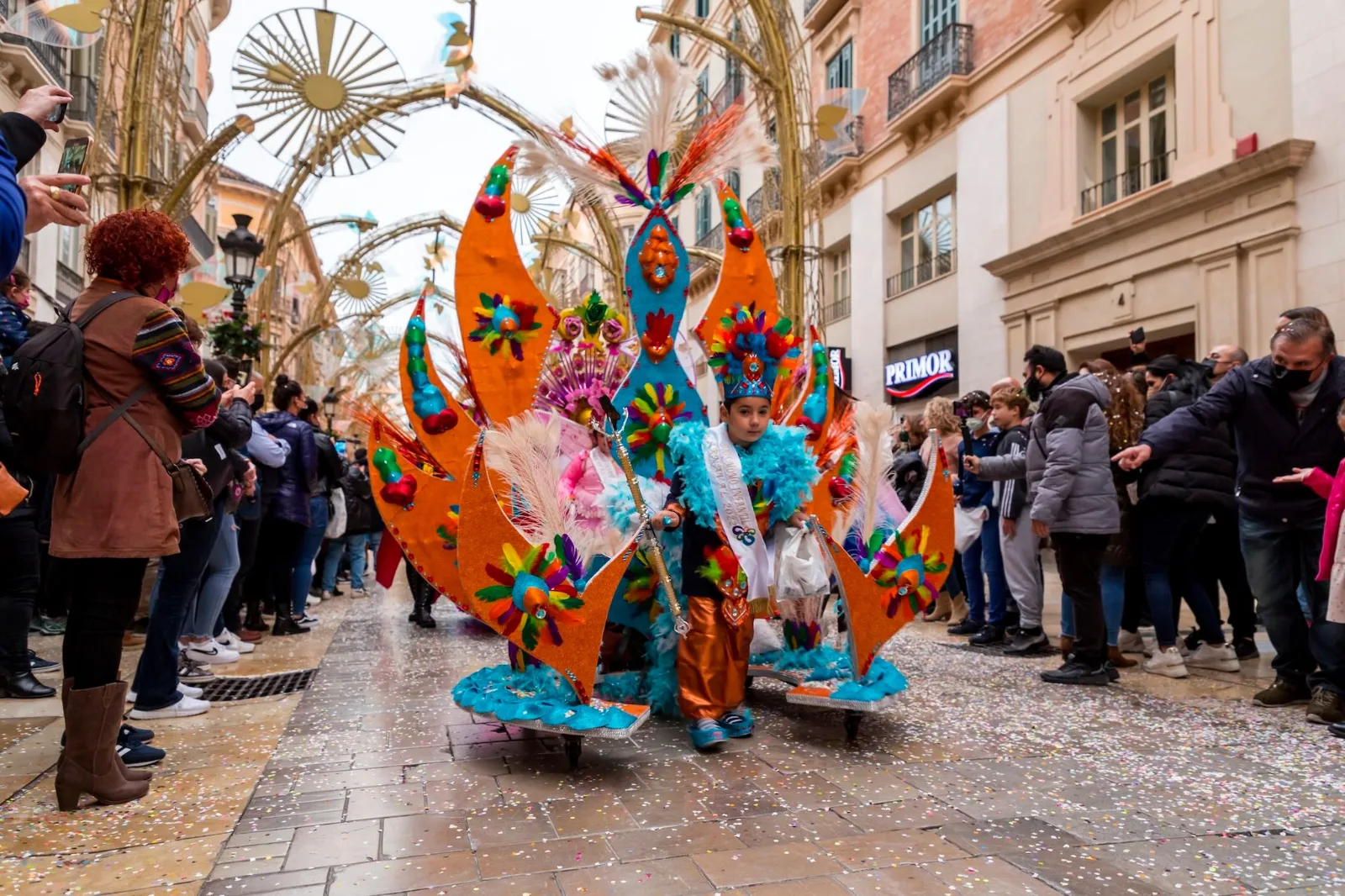 Costumed performers at the Málaga Carnival parade